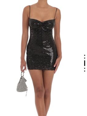 NWT Lucy in the Sky Black Sequin Butterfly Spaghetti Strap Mini Dress